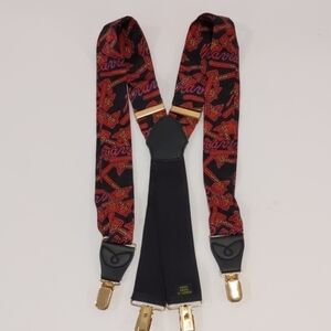 Vintage Atlanta Braves Red Pattern Silk Suspenders Baseball